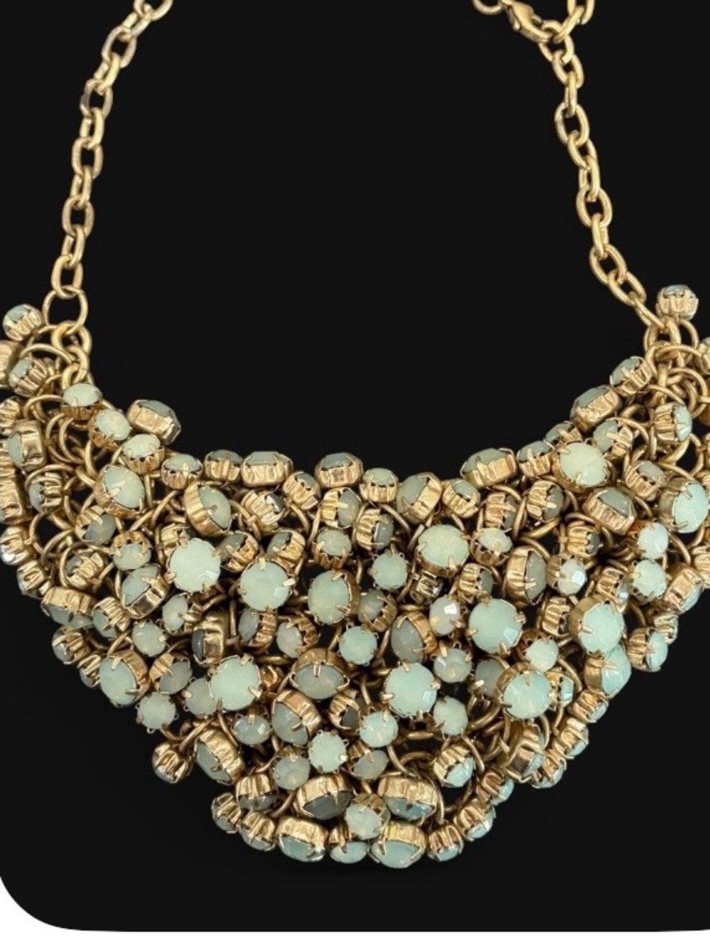 Gold Cluster Statement Necklace with Mint Green Stones